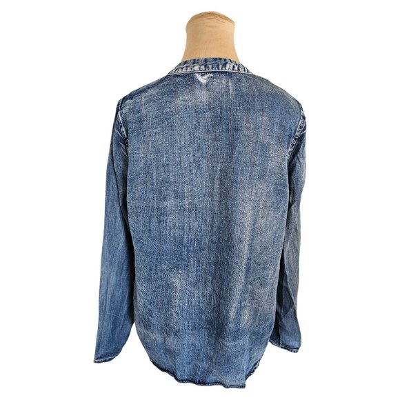 Saks Fifth Avenue Denim Look Long Sleeve Blouse Sz M - Picture 5 of 8